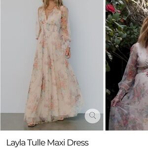 Baltic Born Layla Tulle Floral Long Sleeve Maxi Dress - Cream and Pink - NEW